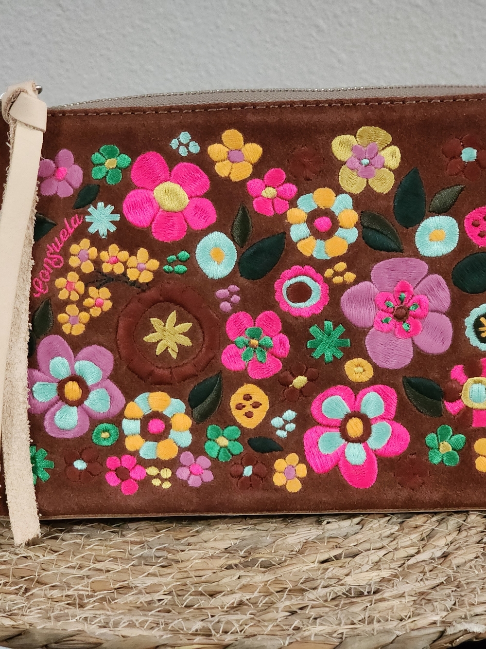CONSUELA Suede Sienna Midtown Crossbody with Multicolor Floral Embroidery NWOT - Picture 9 of 16